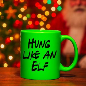 Naughty Christmas Mug – Hung Like an Elf, Neon Green