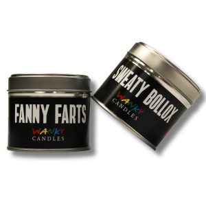 Rude Tin Candle Gift Set – Fanny Farts & Sweaty Bollox, Pack of 2